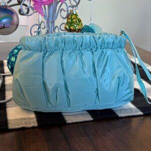 Vince Camuto Teal  Harlo Nylon Zip Top Washable Clutch/Wristlet